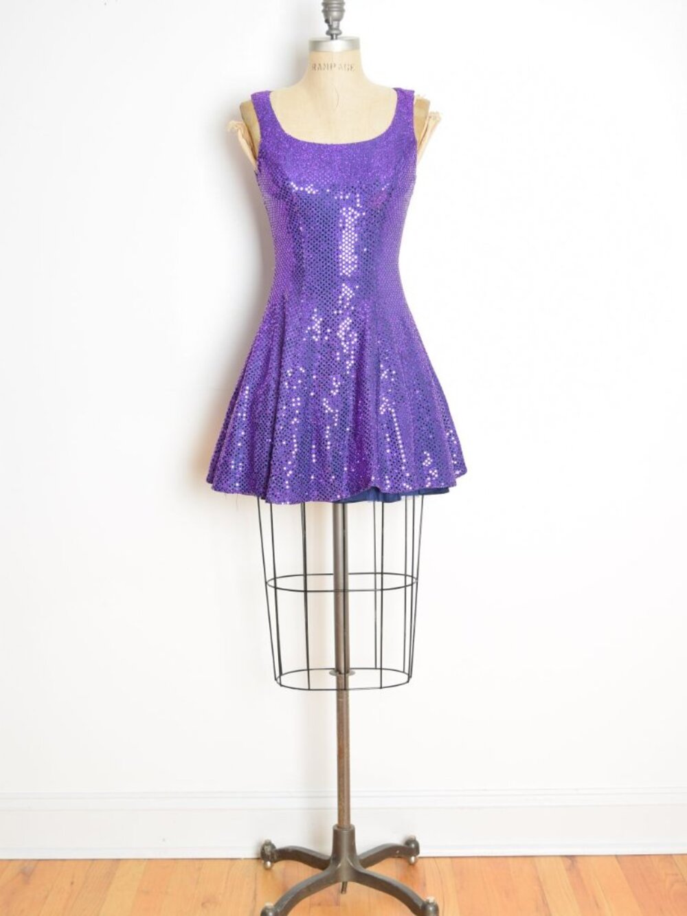 vintage 90s party dress metallic purple foil sequin full mini short prom XS